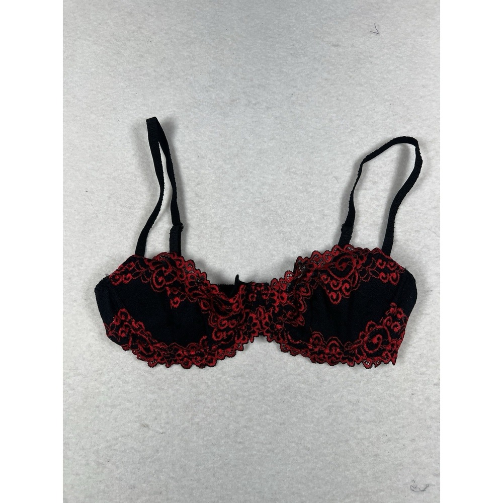 Fredericks Of Hollywood Coquette Lace non Padded Bra Black Red Floral‎ 34B